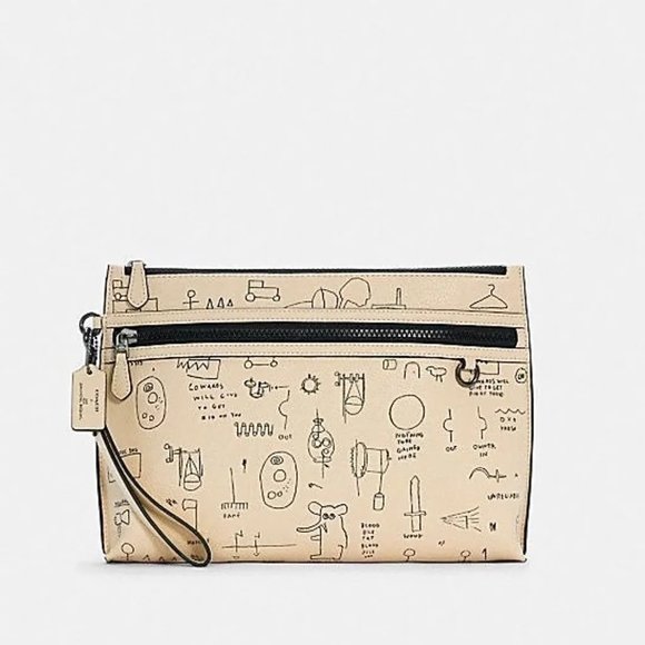 NWT Coach C5452 X Jean-Michel Basquiat Carryall Pouch Leather Ivory Multi - Picture 9 of 9